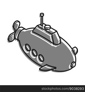 submarine icon isolated on white background. Children toys and entertainment. Underwater research. Vector