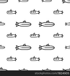 Submarine Icon Seamless Pattern, Under Water Watercraft, Transport Vehicle Vector Art Illustration