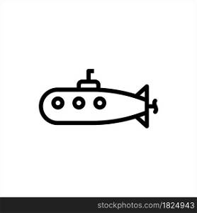 Submarine Icon, Under Water Watercraft, Transport Vehicle Vector Art Illustration