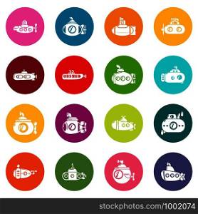 Submarine icons set vector colorful circles isolated on white background . Submarine icons set colorful circles vector