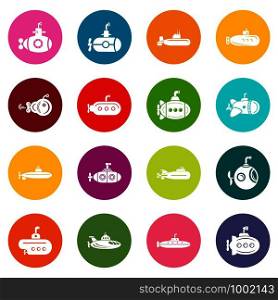 Submarine icons set vector colorful circles isolated on white background . Submarine icons set colorful circles vector