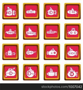 Submarine icons set vector pink square isolated on white background . Submarine icons set pink square vector