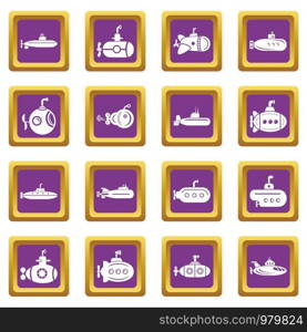 Submarine icons set vector purple square isolated on white background . Submarine icons set purple square vector