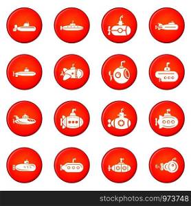 Submarine icons set vector red circle isolated on white background . Submarine icons set red vector
