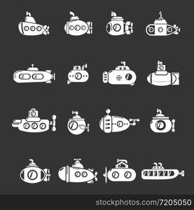 Submarine icons set vector white isolated on grey background . Submarine icons set grey vector