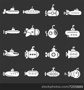 Submarine icons set vector white isolated on grey background . Submarine icons set grey vector