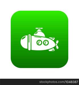 Submarine sea icon green vector isolated on white background. Submarine sea icon green vector