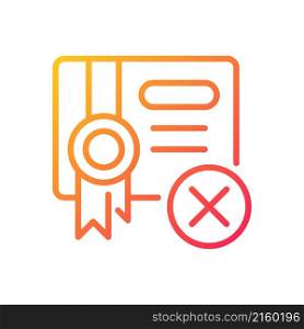Submission decline gradient linear vector icon. Rejected document. Trading without permit. Illegal sales. Thin line color symbol. Modern style pictogram. Vector isolated outline drawing. Submission decline gradient linear vector icon