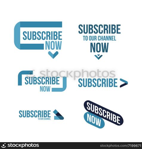 Subscribe arrows set. Vector illustration on the white background. Subscribe arrows set with the text on white
