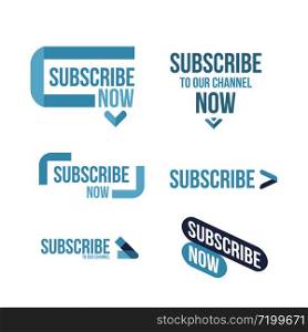 Subscribe arrows set. Vector illustration on the white background. Subscribe arrows set with the text on white