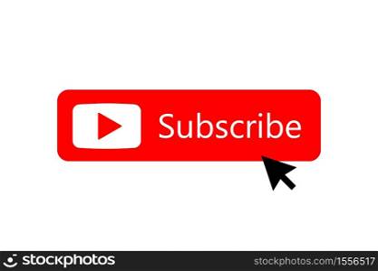 Subscribe button with mouse pointer. Red subscribe icon symbol. Vector Illustration design.. Subscribe button with mouse pointer. Red subscribe icon symbol.