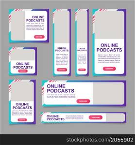 Subscribe for podcast promo web banner design template. Vector flyer with text space. Advertising placard with customized copyspace. Printable poster for advertising. Arial font used. Subscribe for podcast promo web banner design template