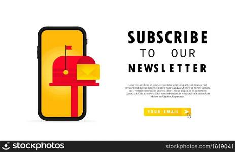 Subscribe to our newsletter banner. UI UX Design form template with text box and subscription button template. Subscribe to our newsletter banner. UI UX Design form template with text box and subscription button template. Vector on isolated white background. EPS 10
