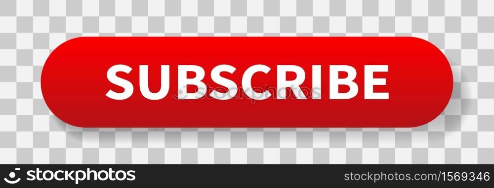 Subscribe vector red button on transparent background.