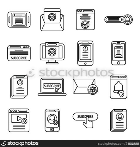 Subscriotion icons set outline vector. Business membership. Model envelope. Subscriotion icons set outline vector. Business membership
