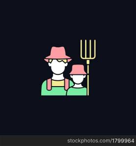 Subsistence farming RGB color icon for dark theme. Produce goods for family. Domestic food production. Isolated vector illustration on night mode background. Simple filled line drawing on black. Subsistence farming RGB color icon for dark theme