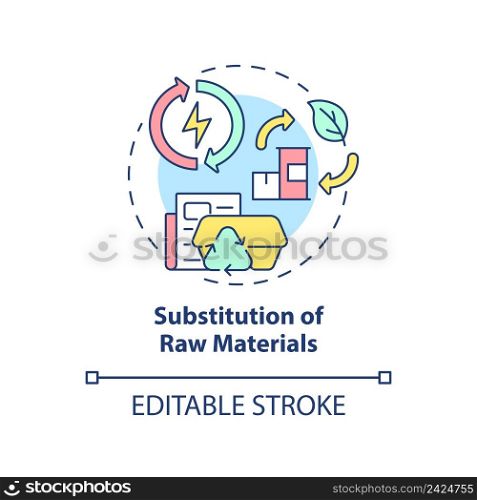 Substitution of raw materials concept icon. Cleaner production option abstract idea thin line illustration. Isolated outline drawing. Editable stroke. Arial, Myriad Pro-Bold fonts used. Substitution of raw materials concept icon