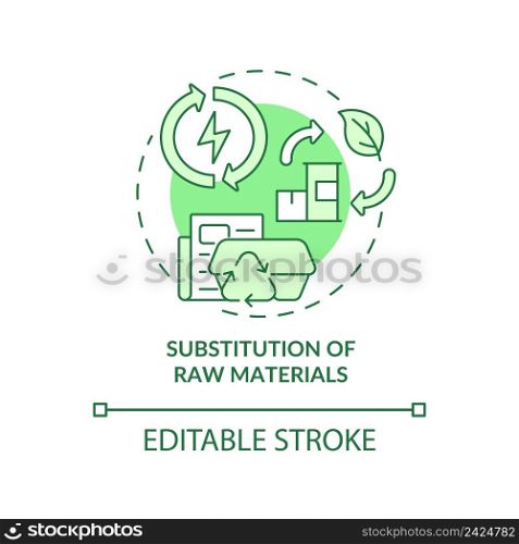 Substitution of raw materials green concept icon. Cleaner production option abstract idea thin line illustration. Isolated outline drawing. Editable stroke. Arial, Myriad Pro-Bold fonts used. Substitution of raw materials green concept icon