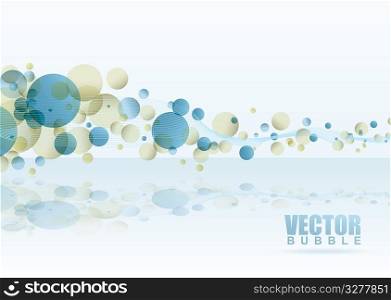 Subtle white background with transparent colored bubbles and wavy line