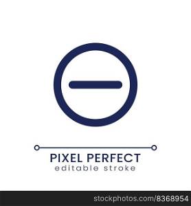 Subtraction button pixel perfect linear ui icon. Minus in circle. Remove items. GUI, UX design. Outline isolated user interface element for app and web. Editable stroke. Poppins font used. Subtraction button pixel perfect linear ui icon