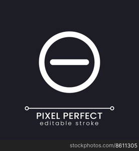 Subtraction button pixel perfect white linear ui icon for dark theme. Remove items. Vector line pictogram. Isolated user interface symbol for night mode. Editable stroke. Poppins font used. Subtraction button pixel perfect white linear ui icon for dark theme