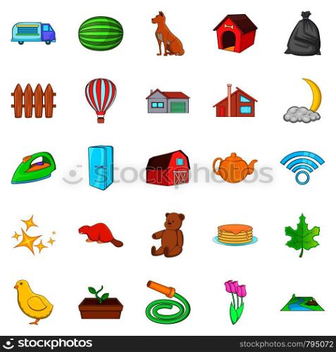 Suburban house icons set. Cartoon set of 25 suburban house vector icons for web isolated on white background. Suburban house icons set, cartoon style