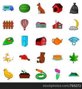 Suburban house icons set. Cartoon set of 25 suburban house vector icons for web isolated on white background. Suburban house icons set, cartoon style