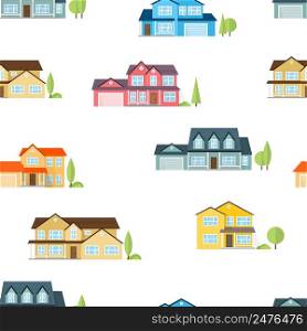 Suburban houses seamless pattern. Vector illustration. American houses seamless pattern.. Suburban american houses seamless pattern.