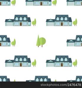Suburban houses seamless pattern. Vector illustration. American houses seamless pattern.. Suburban american houses seamless pattern.