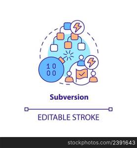 Subversion concept icon. Overthrow system. Information warfare tactic abstract idea thin line illustration. Isolated outline drawing. Editable stroke. Arial, Myriad Pro-Bold fonts used. Subversion concept icon