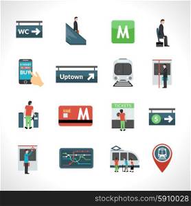 Subway metro and public underground transport icons set isolated vector illustration. Subway Icons Set