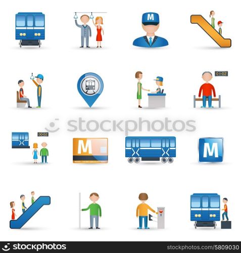 Subway metro underground public transport icons set isolated vector illustration. Subway Icons Set