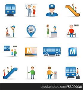 Subway metro underground public transport icons set isolated vector illustration. Subway Icons Set