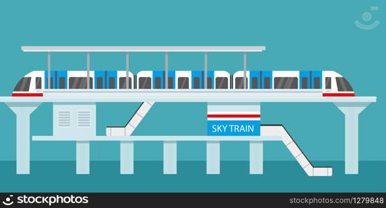 Subway or skytrain station,city metro,flat vector illustration