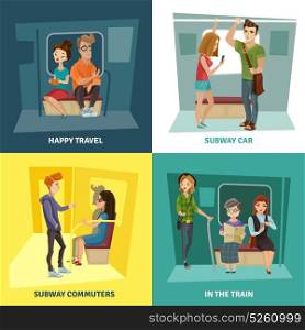 Subway People Concept Icons Set. Subway people concept icons set with commuters symbols flat isolated vector illustration