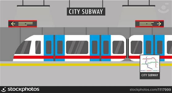 Subway station,city metro,flat vector illustration. Subway station,