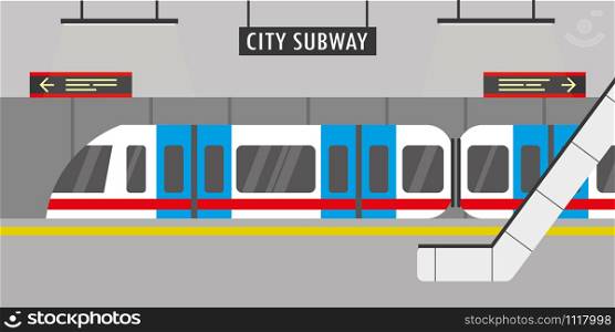 Subway station,city metro,underground escalator,flat vector illustration. Subway station,