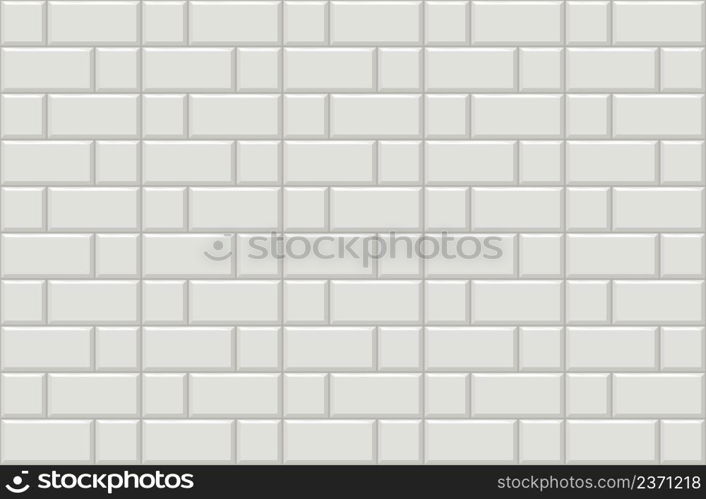 Subway tiles horizontal white background Metro brick decor seamless pattern for kitchen, bathroom or outdoor architecture vector illustration Glossy building interior design tiled material. Subway tiles horizontal white background Metro brick decor seamless pattern for kitchen, bathroom