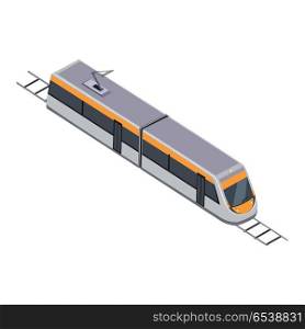 Subway Train. High Speed Inter-City Commuter. Subway train isolated on white. Vehicles designed to carry large numbers of passengers. High speed inter-city commuter train. Public electric transport. Part of series of city isometric. Vector