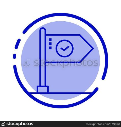 Success, Achieve, Business, Flag, Goal, Mark, Sign Blue Dotted Line Line Icon