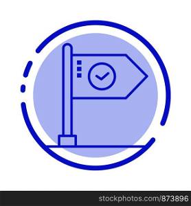 Success, Achieve, Business, Flag, Goal, Mark, Sign Blue Dotted Line Line Icon