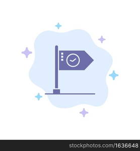 Success, Achieve, Business, Flag, Goal, Mark, Sign Blue Icon on Abstract Cloud Background
