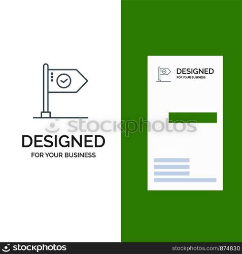 Success, Achieve, Business, Flag, Goal, Mark, Sign Grey Logo Design and Business Card Template
