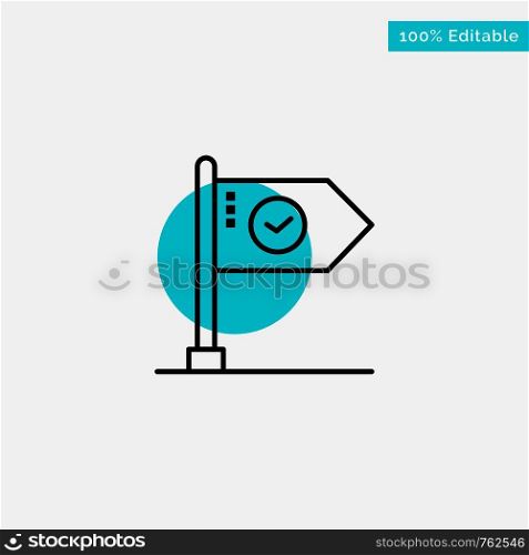 Success, Achieve, Business, Flag, Goal, Mark, Sign turquoise highlight circle point Vector icon