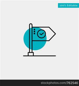 Success, Achieve, Business, Flag, Goal, Mark, Sign turquoise highlight circle point Vector icon