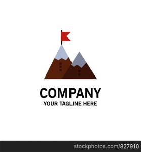 Success, Achievement, Flag, Goal, Mission, Mountain, Peak, Business Logo Template. Flat Color