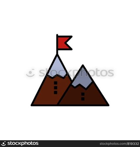 Success, Achievement, Flag, Goal, Mission, Mountain, Peak, Flat Color Icon. Vector icon banner Template