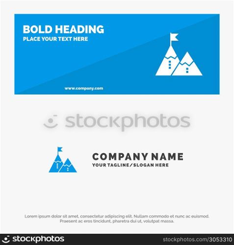 Success, Achievement, Flag, Goal, Mission, Mountain, Peak, SOlid Icon Website Banner and Business Logo Template