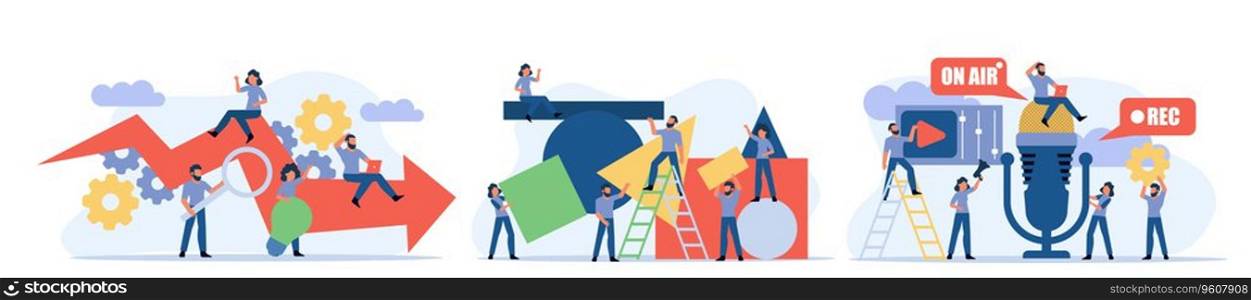 Success advance business plan boost vector concept illustration. Cartoon people bank bond teamwork with arrow. Achievement person career ambition leadership job. Marketing performance promotion ahead