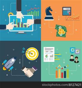 Success, business, earnings, startup and strategy icons.Concepts of success business, earnings strategy, success startup and growth success. Flat design icons in vector illustration. 